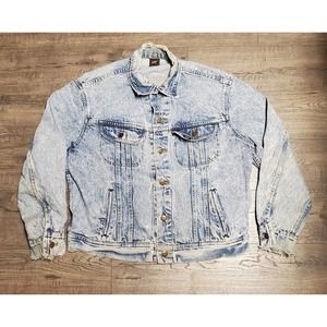 Vintage 80s Lee Blue Denim Georgia Hot Rod Trucker Jean Jacket Mens Medium M